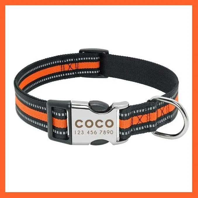 Personalized Reflective Nylon Dog Collar | Pet Dog Name Tag Customized Engraved Collar | For Small Medium Large Dogs