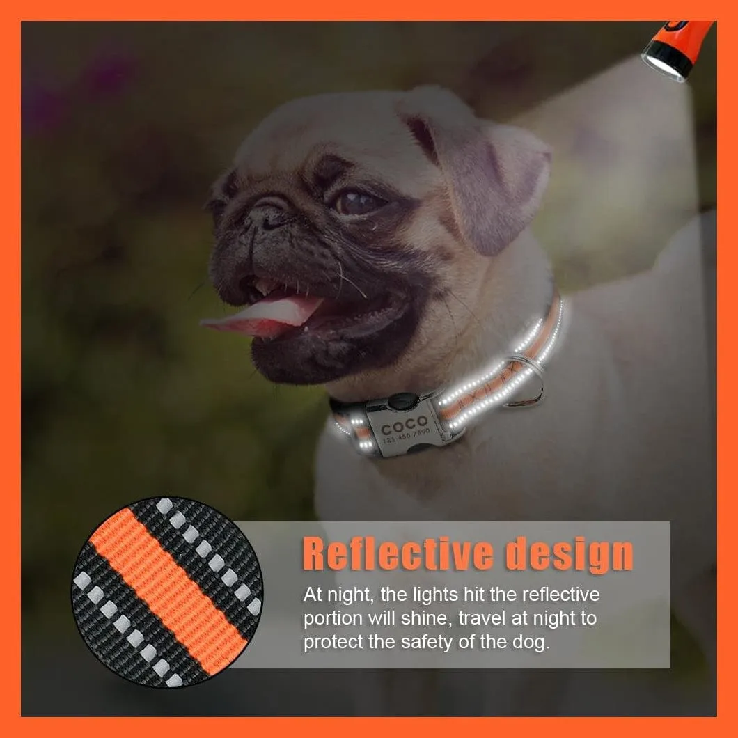 Personalized Reflective Nylon Dog Collar | Pet Dog Name Tag Customized Engraved Collar | For Small Medium Large Dogs