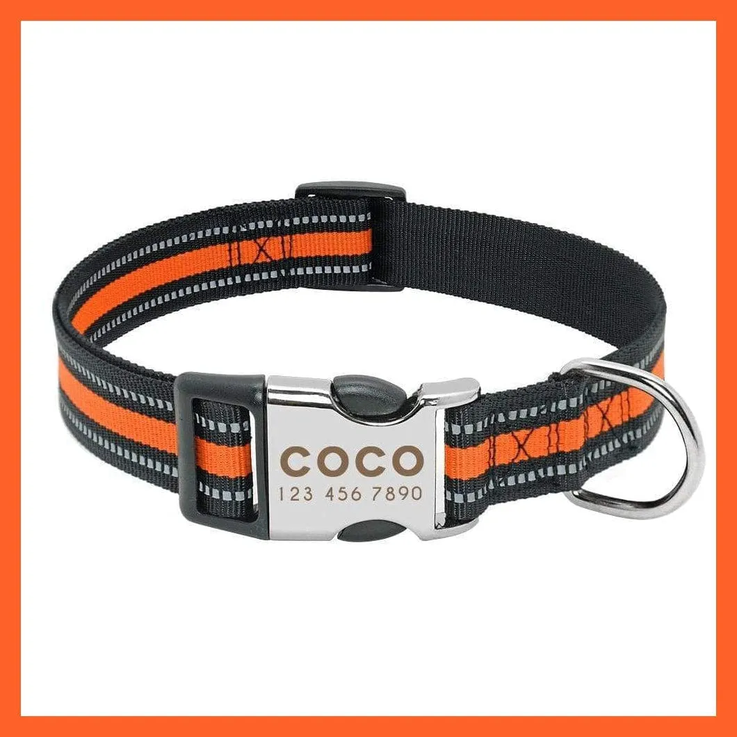 Personalized Reflective Nylon Dog Collar | Pet Dog Name Tag Customized Engraved Collar | For Small Medium Large Dogs