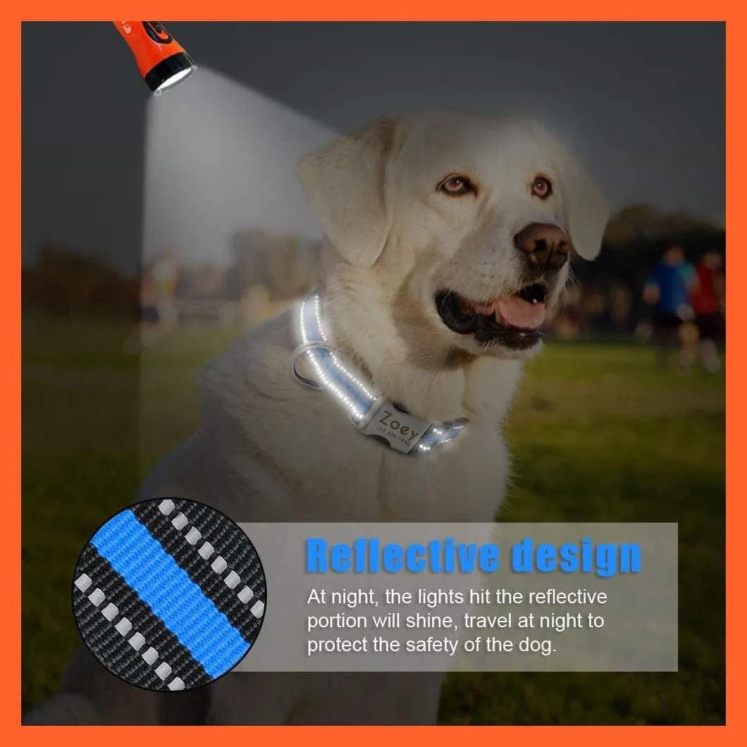 Personalized Reflective Nylon Dog Collar | Pet Dog Name Tag Customized Engraved Collar | For Small Medium Large Dogs