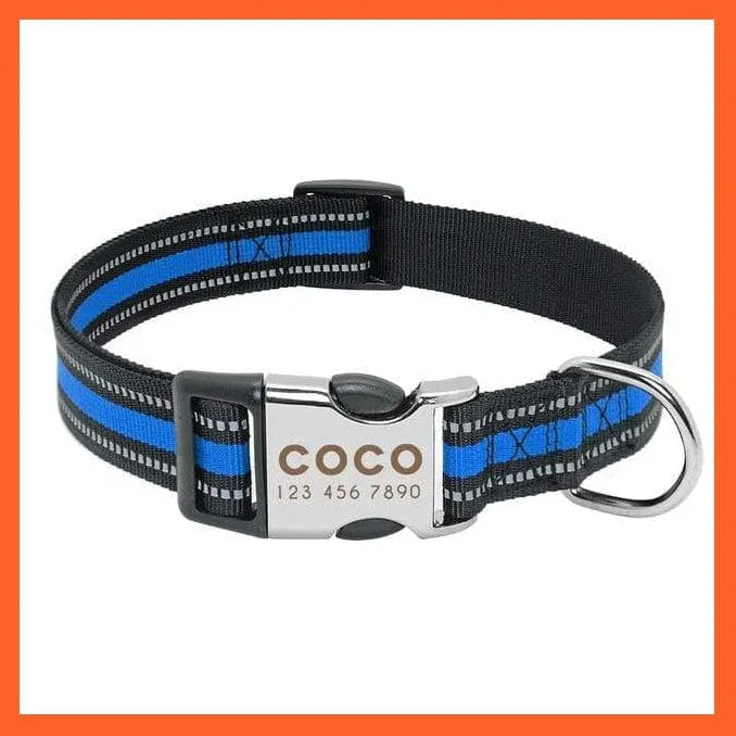 Personalized Reflective Nylon Dog Collar | Pet Dog Name Tag Customized Engraved Collar | For Small Medium Large Dogs