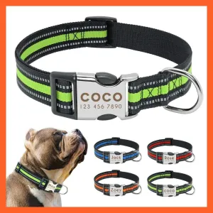 Personalized Reflective Nylon Dog Collar | Pet Dog Name Tag Customized Engraved Collar | For Small Medium Large Dogs