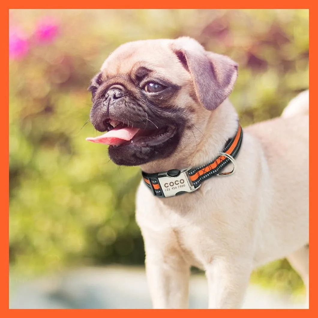 Personalized Reflective Nylon Dog Collar | Pet Dog Name Tag Customized Engraved Collar | For Small Medium Large Dogs