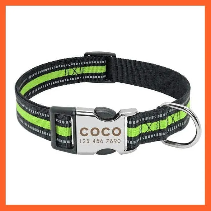 Personalized Reflective Nylon Dog Collar | Pet Dog Name Tag Customized Engraved Collar | For Small Medium Large Dogs