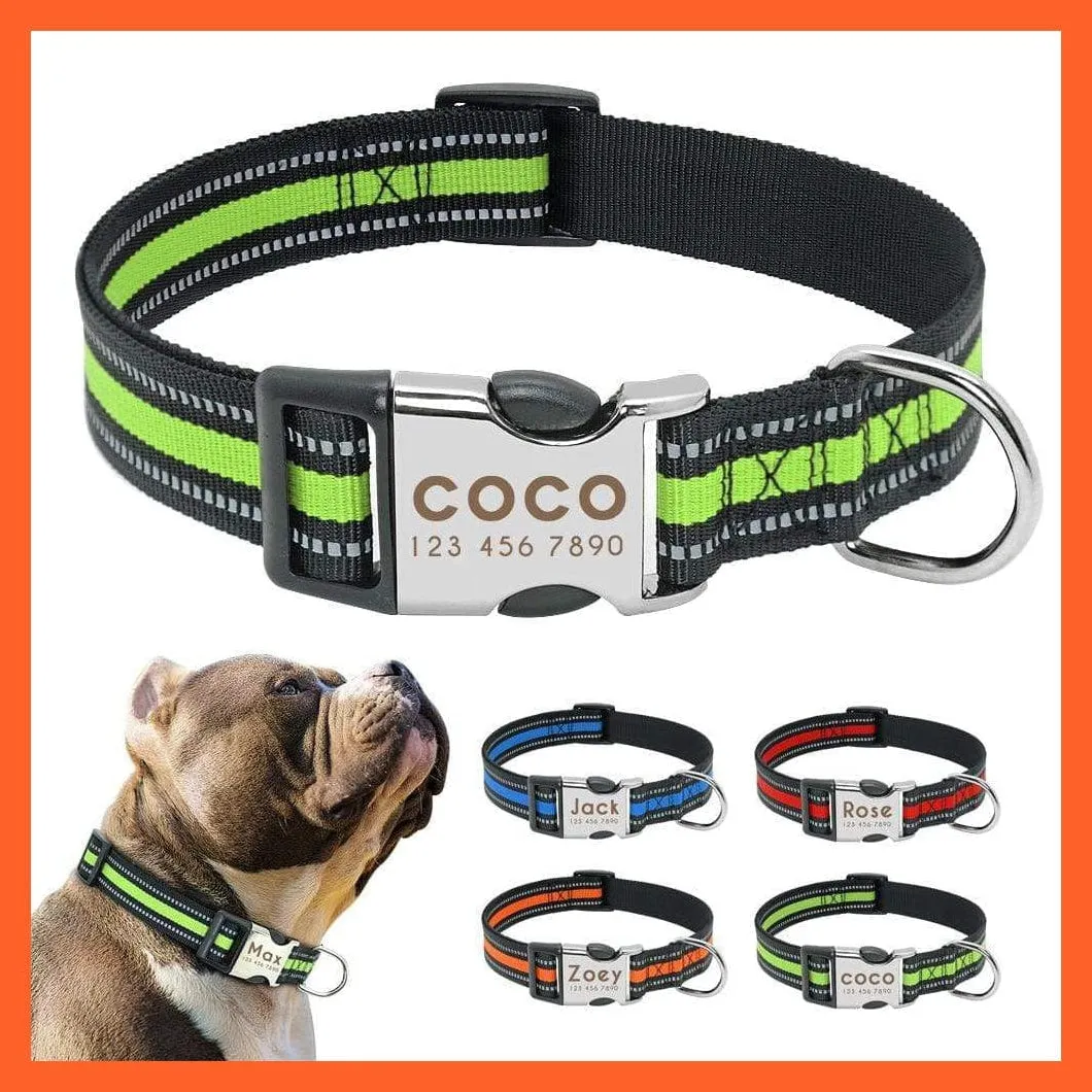 Personalized Reflective Nylon Dog Collar | Pet Dog Name Tag Customized Engraved Collar | For Small Medium Large Dogs