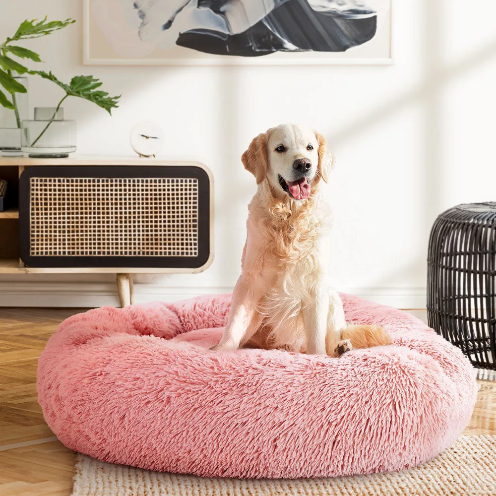 Pet Bed Dog Cat Calming Bed Large 90cm - Pink Sleeping Comfy Cave Washable