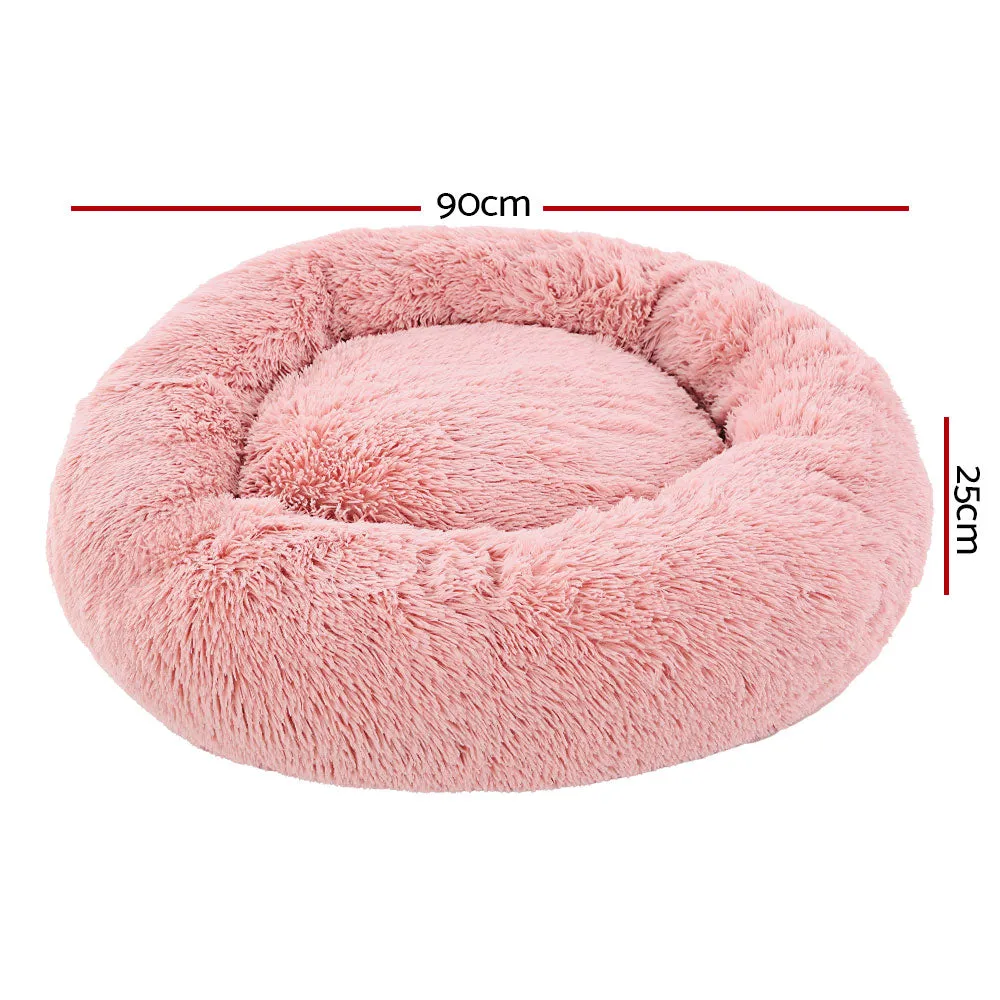 Pet Bed Dog Cat Calming Bed Large 90cm - Pink Sleeping Comfy Cave Washable