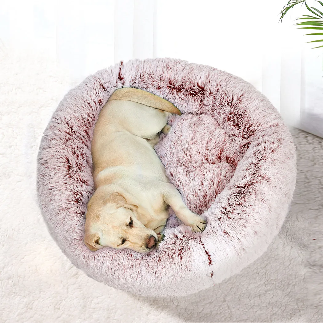 Pet Bed Donut Nest Calming Mat Soft Plush Kennel - Pink M