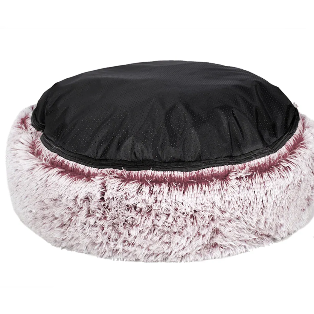 Pet Bed Donut Nest Calming Mat Soft Plush Kennel - Pink M