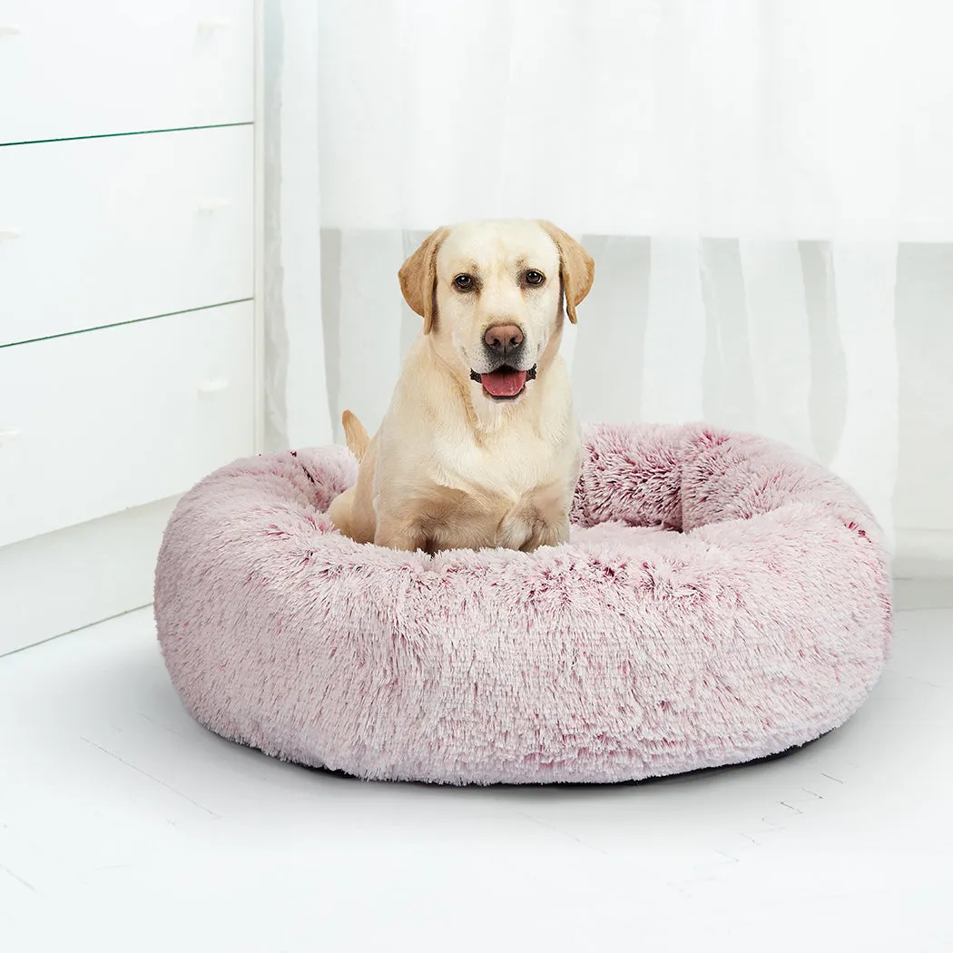 Pet Bed Donut Nest Calming Mat Soft Plush Kennel - Pink M