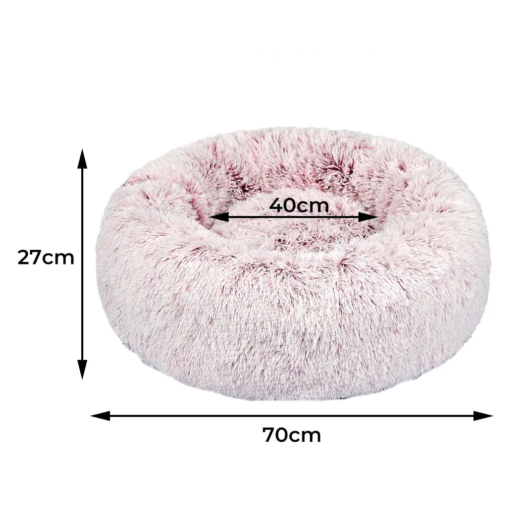 Pet Bed Donut Nest Calming Mat Soft Plush Kennel - Pink M