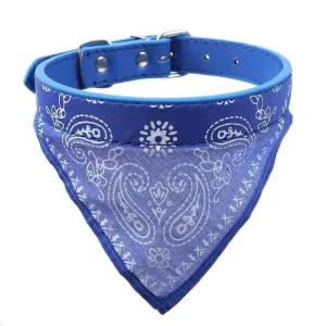 PetGains PGSD Triangle Bandana Scarf Pet Collar with Adjustable PU Leather Neckerchief (XL)- Blue