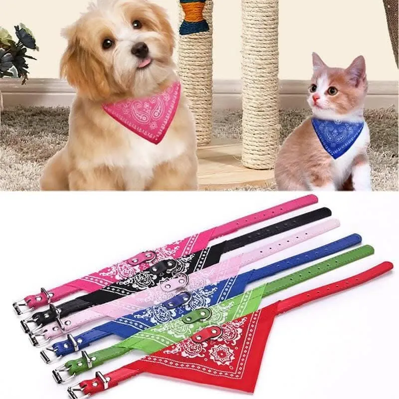 PetGains PGSD Triangle Bandana Scarf Pet Collar with Adjustable PU Leather Neckerchief (XL)- Blue