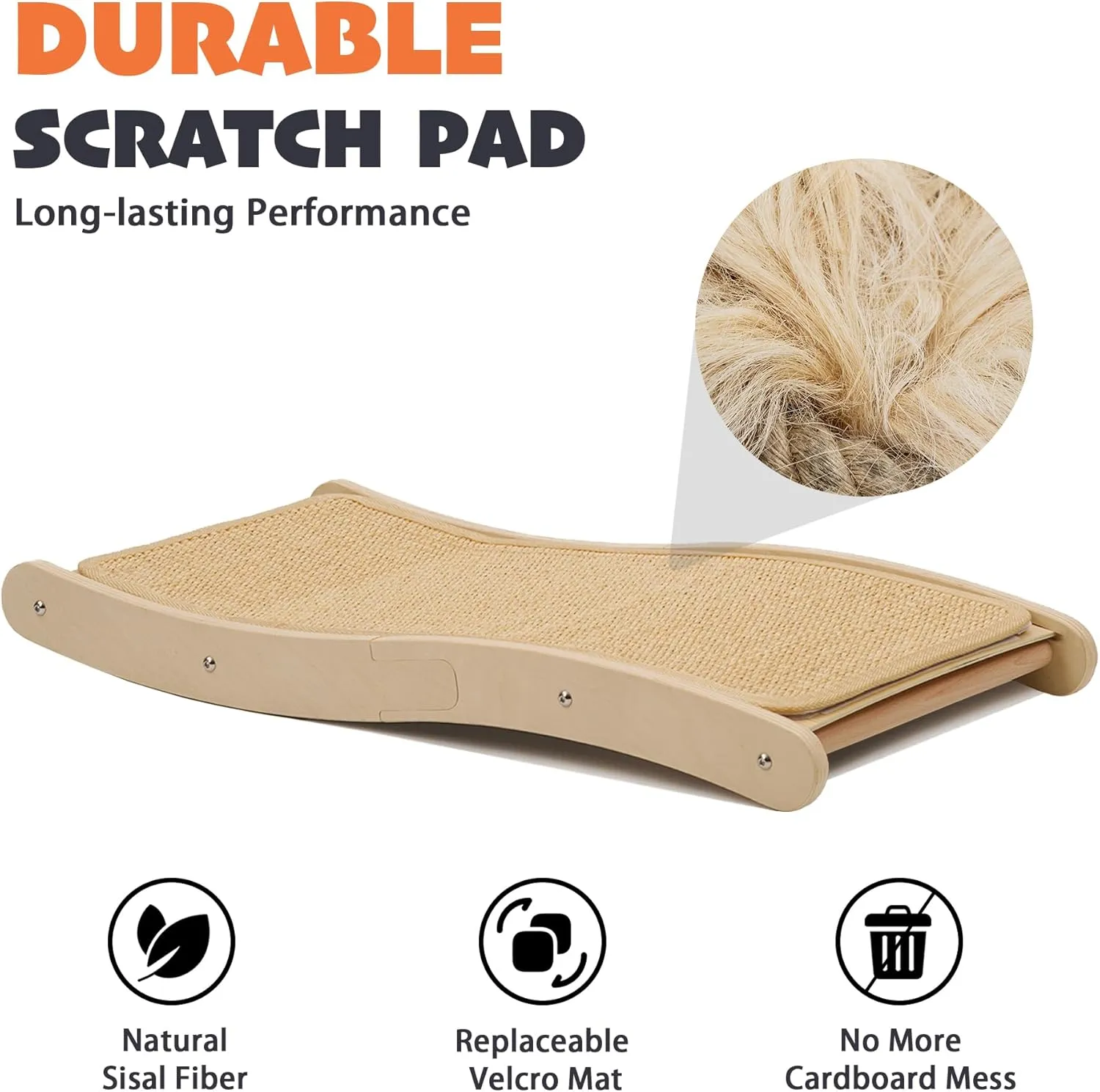 PETKARAY Sisal Cat Scratching Board, Curved Sisal Cat Scratcher, Large Indoor Kitty Scratch Pad, Heavy Duty Wave Lounge Bed for Kitten