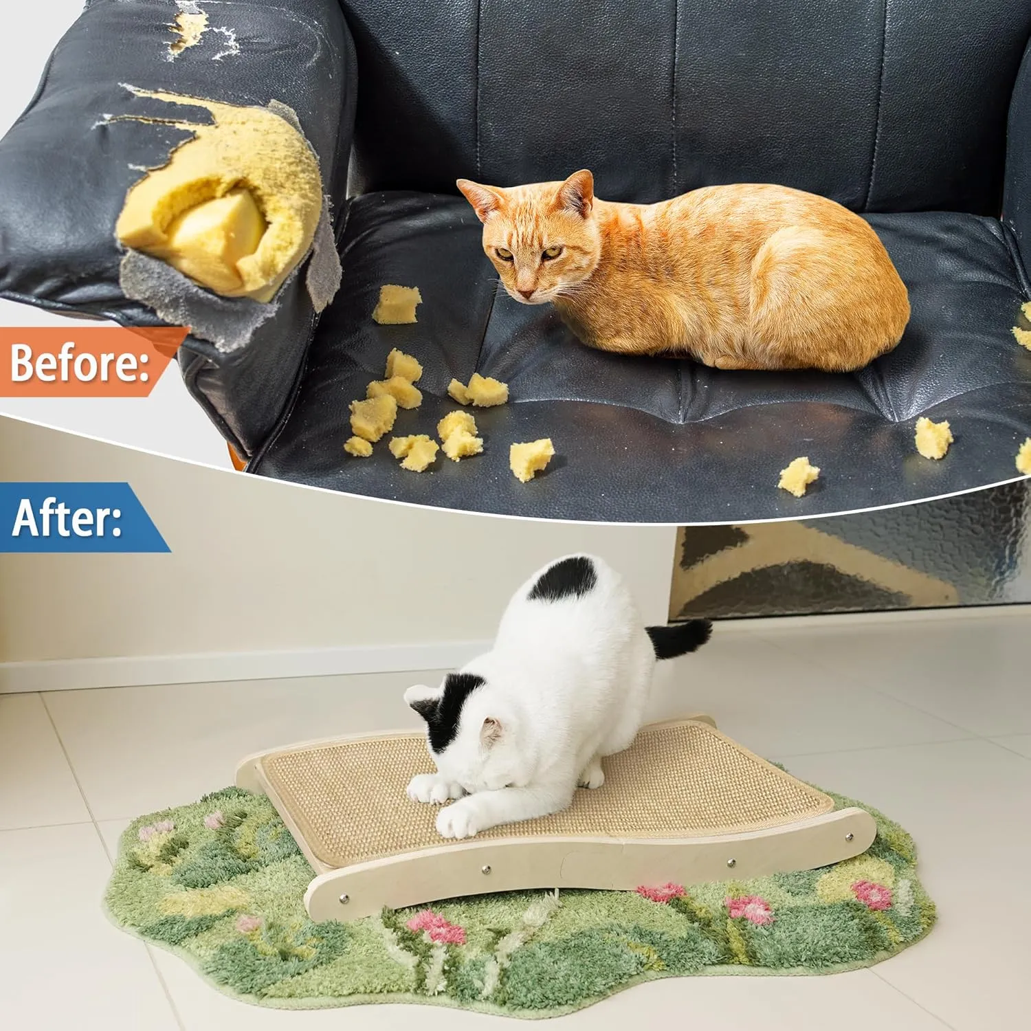 PETKARAY Sisal Cat Scratching Board, Curved Sisal Cat Scratcher, Large Indoor Kitty Scratch Pad, Heavy Duty Wave Lounge Bed for Kitten