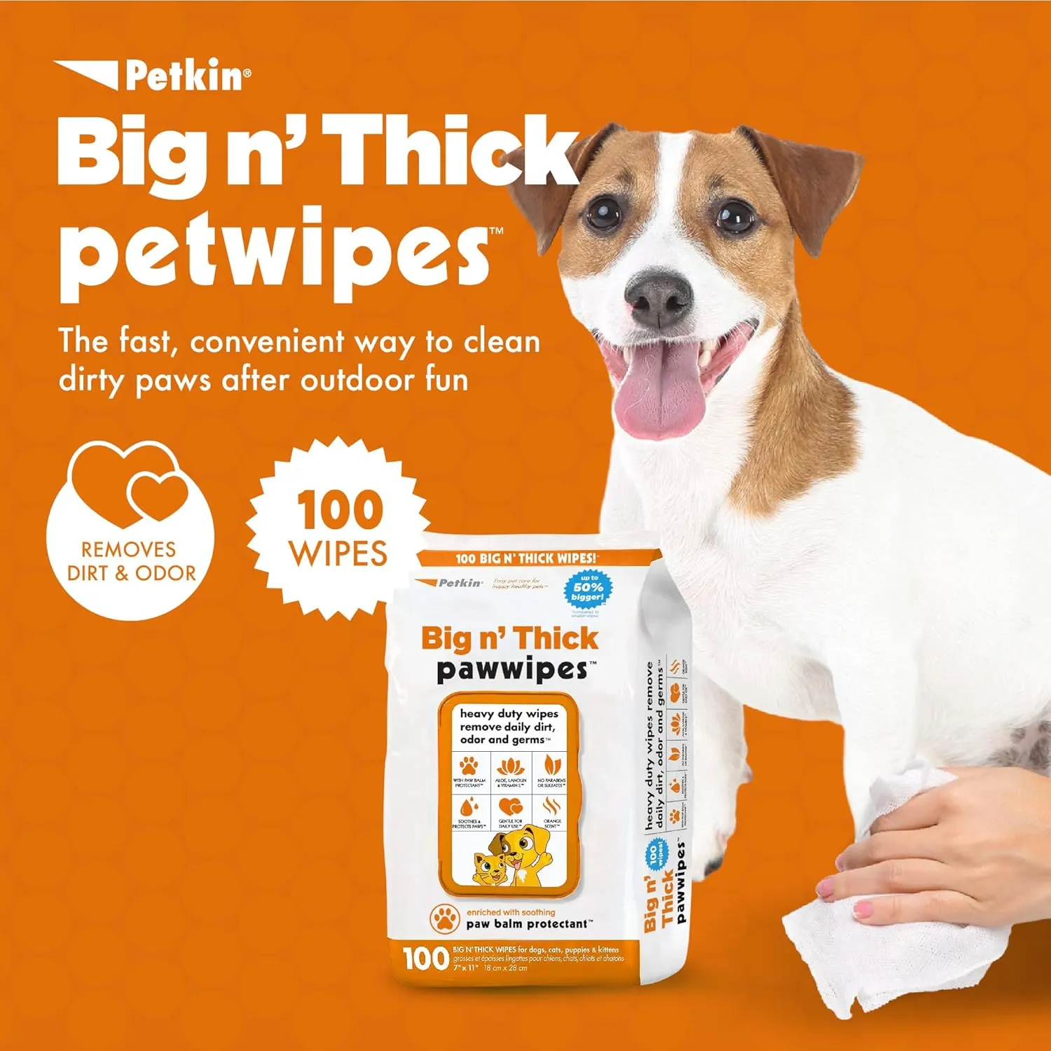 Petkin Big N' Thick Paw Wipes for Dogs 100 ct