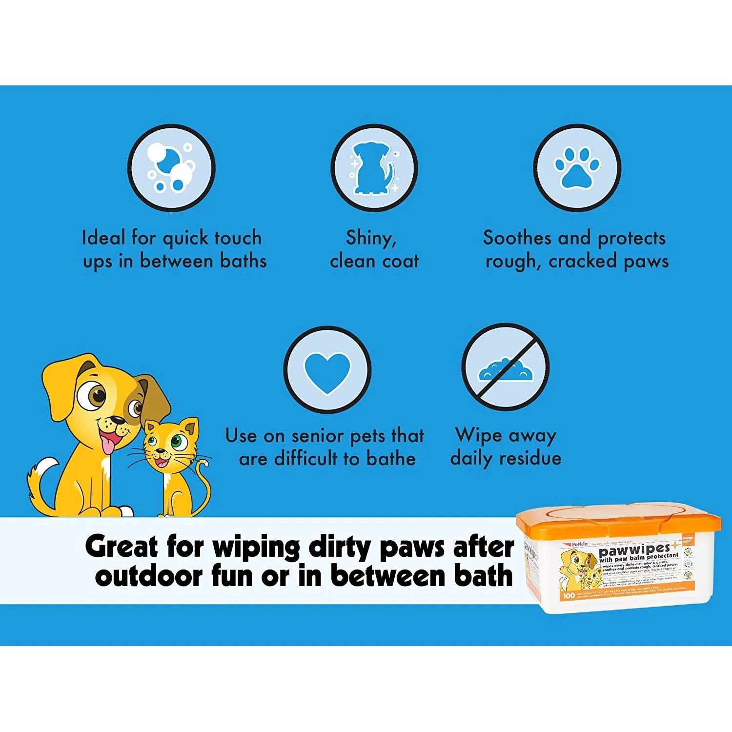 Petkin Paw Wipes Plus, 100 Orange Scented Wipes