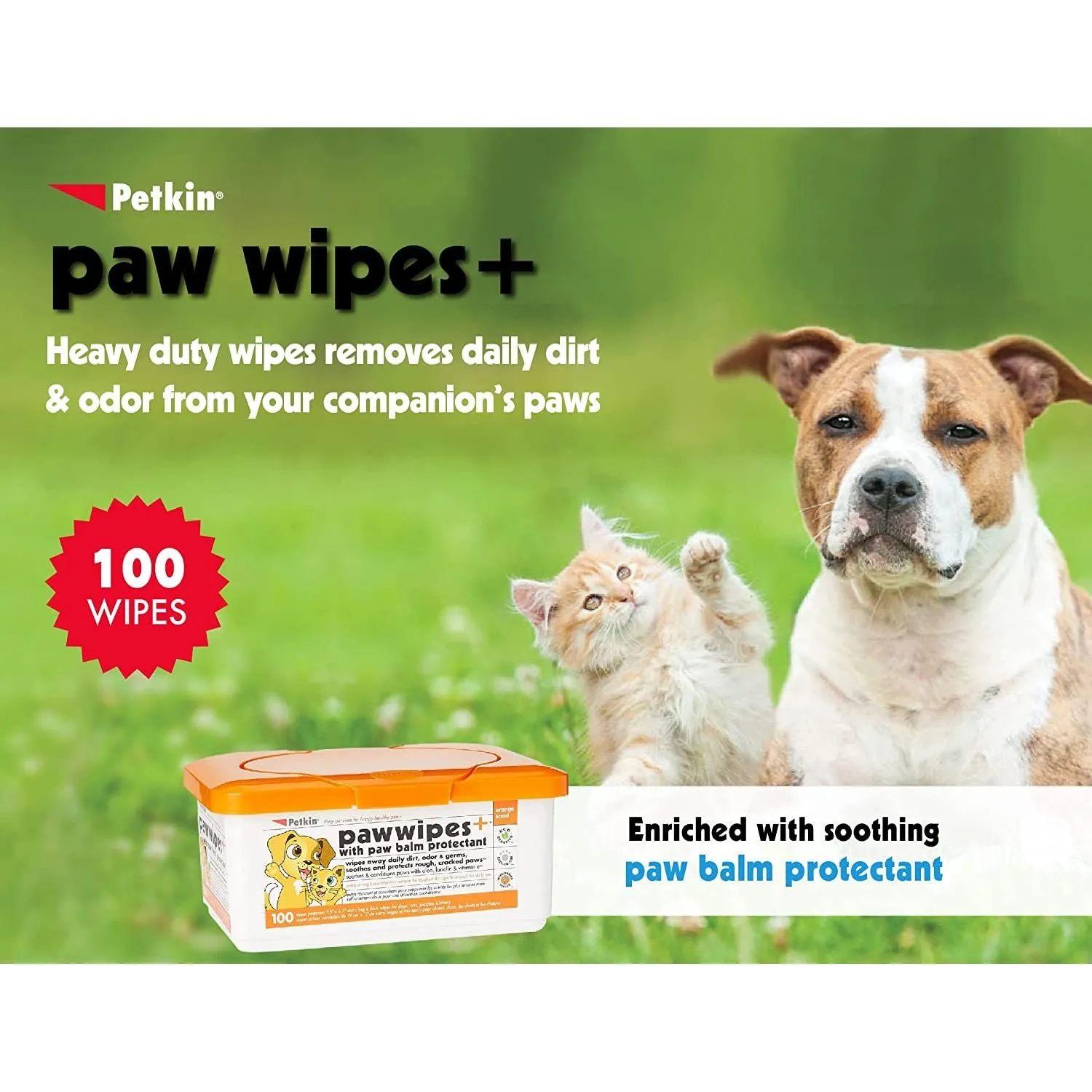 Petkin Paw Wipes Plus, 100 Orange Scented Wipes
