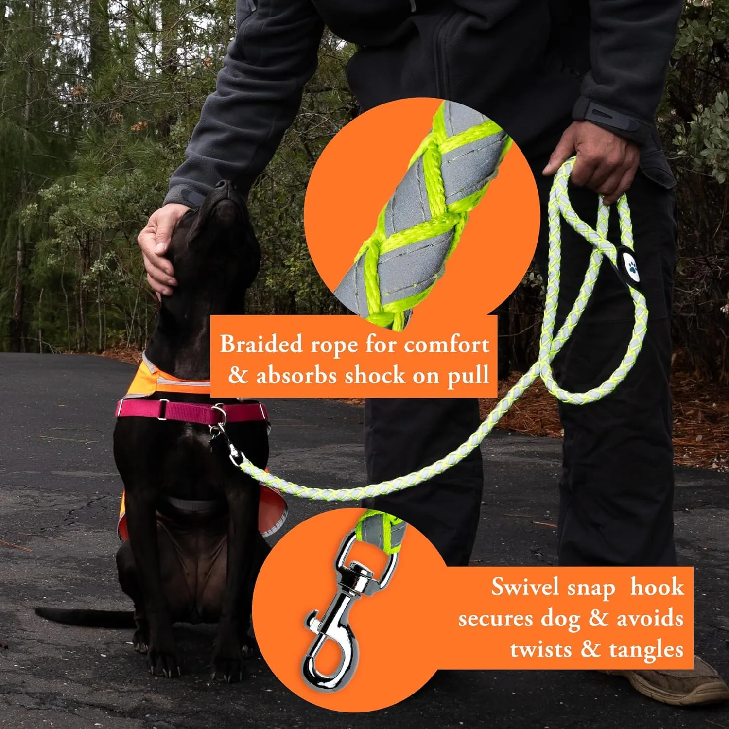 Reflective Dog Leash. Heavy Duty and Durable for Large and Medium Breeds. 6 Ft Long Rope, Tangle Free Braided Leash with Comfortable Handle