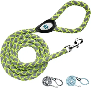 Reflective Dog Leash. Heavy Duty and Durable for Large and Medium Breeds. 6 Ft Long Rope, Tangle Free Braided Leash with Comfortable Handle