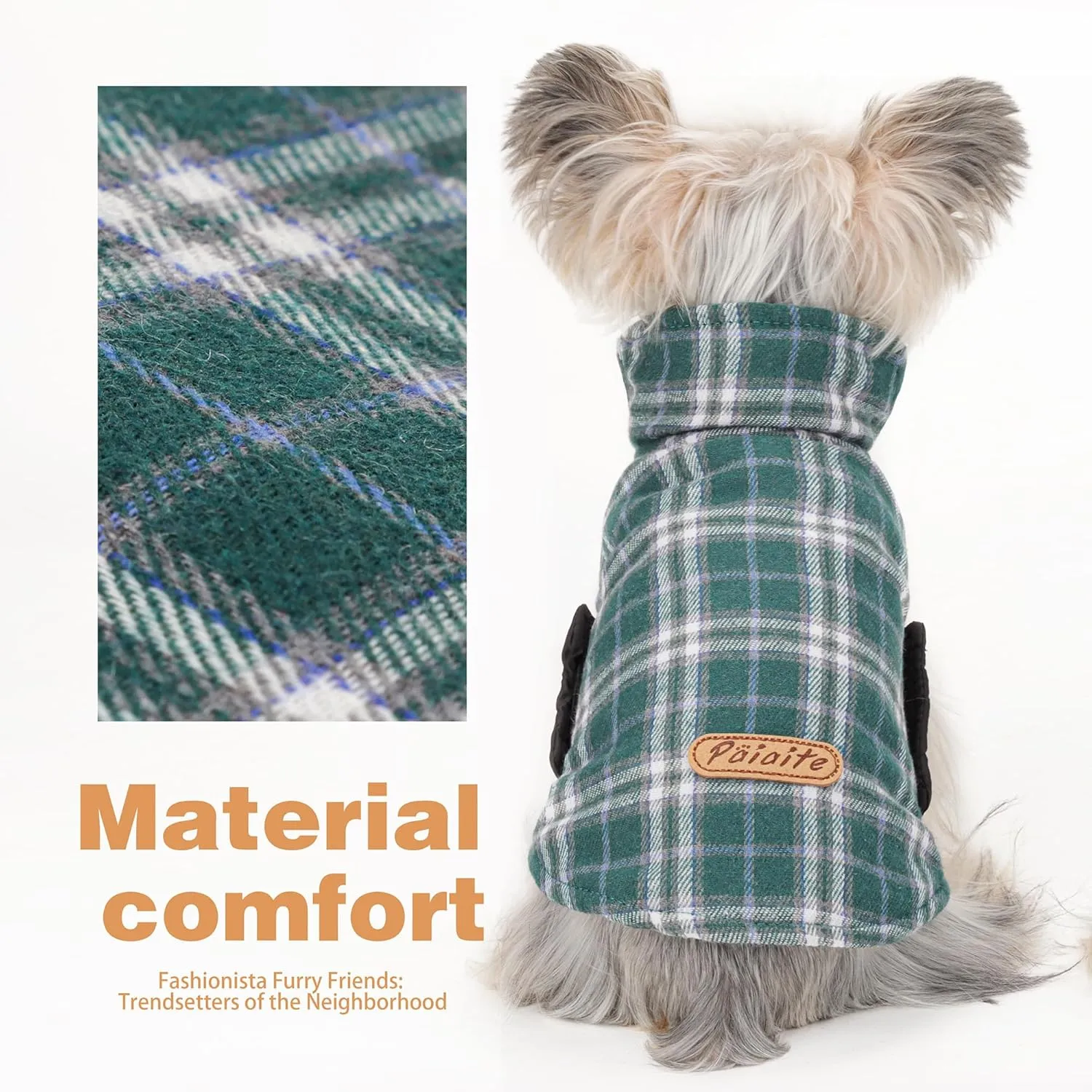 Reversible Warm Dog Coat with Hook and Loop Tape Straps: British-Style Plaid Jacket for Winter, Cozy Cold-Weather Vest for Small, Medium & Large Dogs C Ideal for Snow and Outdoor Adventures Green XS