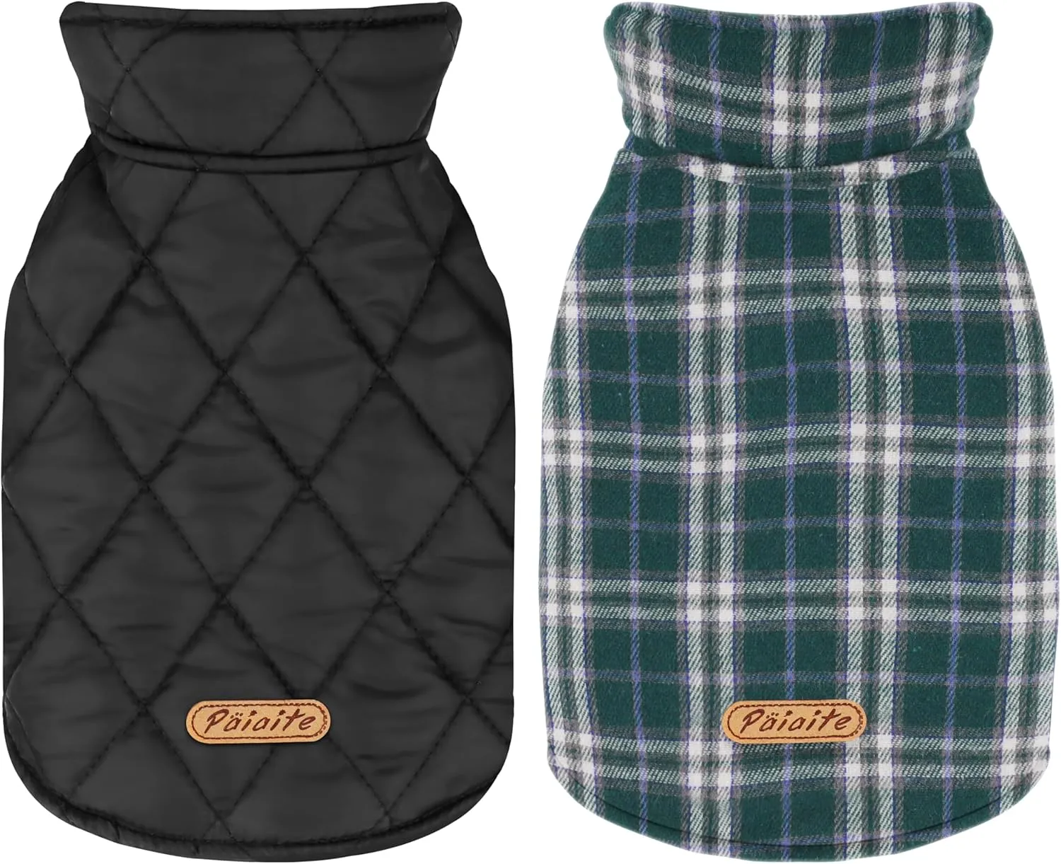 Reversible Warm Dog Coat with Hook and Loop Tape Straps: British-Style Plaid Jacket for Winter, Cozy Cold-Weather Vest for Small, Medium & Large Dogs C Ideal for Snow and Outdoor Adventures Green XS