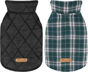 Reversible Warm Dog Coat with Hook and Loop Tape Straps: British-Style Plaid Jacket for Winter, Cozy Cold-Weather Vest for Small, Medium & Large Dogs C Ideal for Snow and Outdoor Adventures Green XS