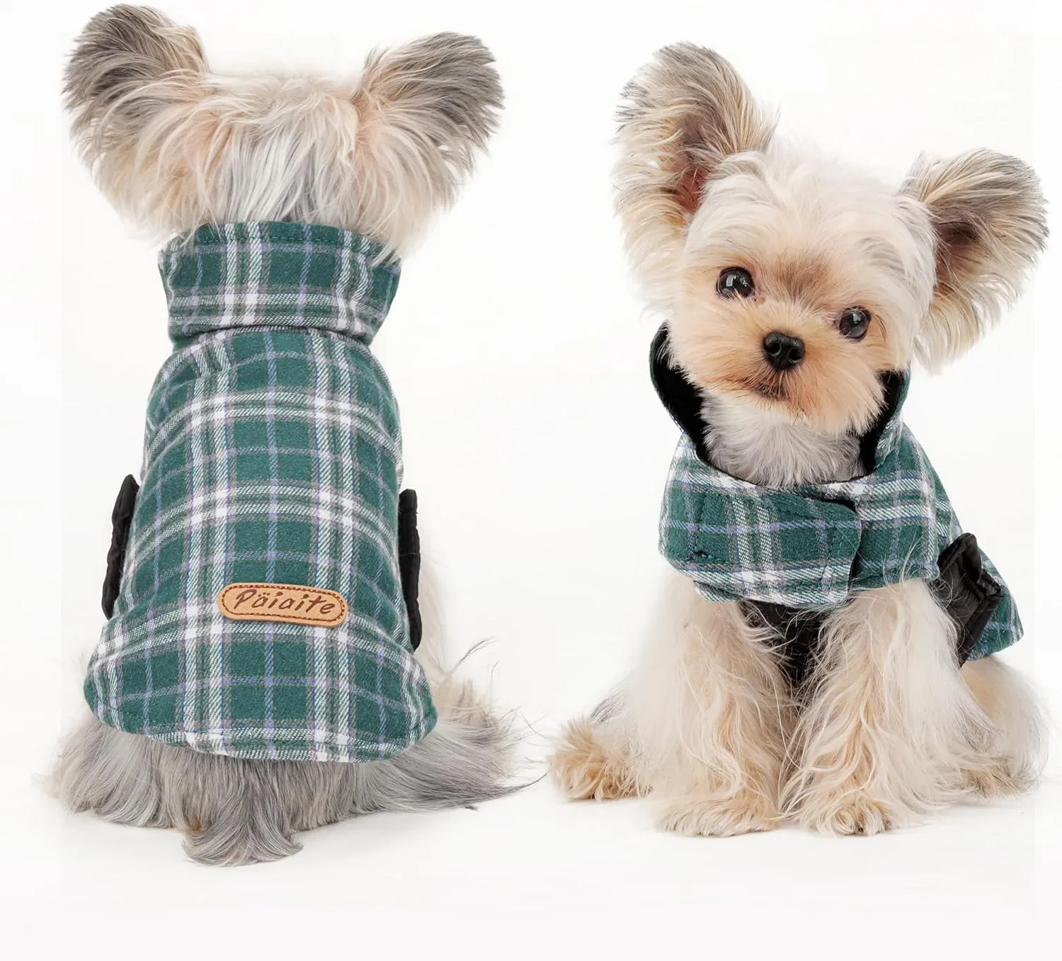 Reversible Warm Dog Coat with Hook and Loop Tape Straps: British-Style Plaid Jacket for Winter, Cozy Cold-Weather Vest for Small, Medium & Large Dogs C Ideal for Snow and Outdoor Adventures Green XS