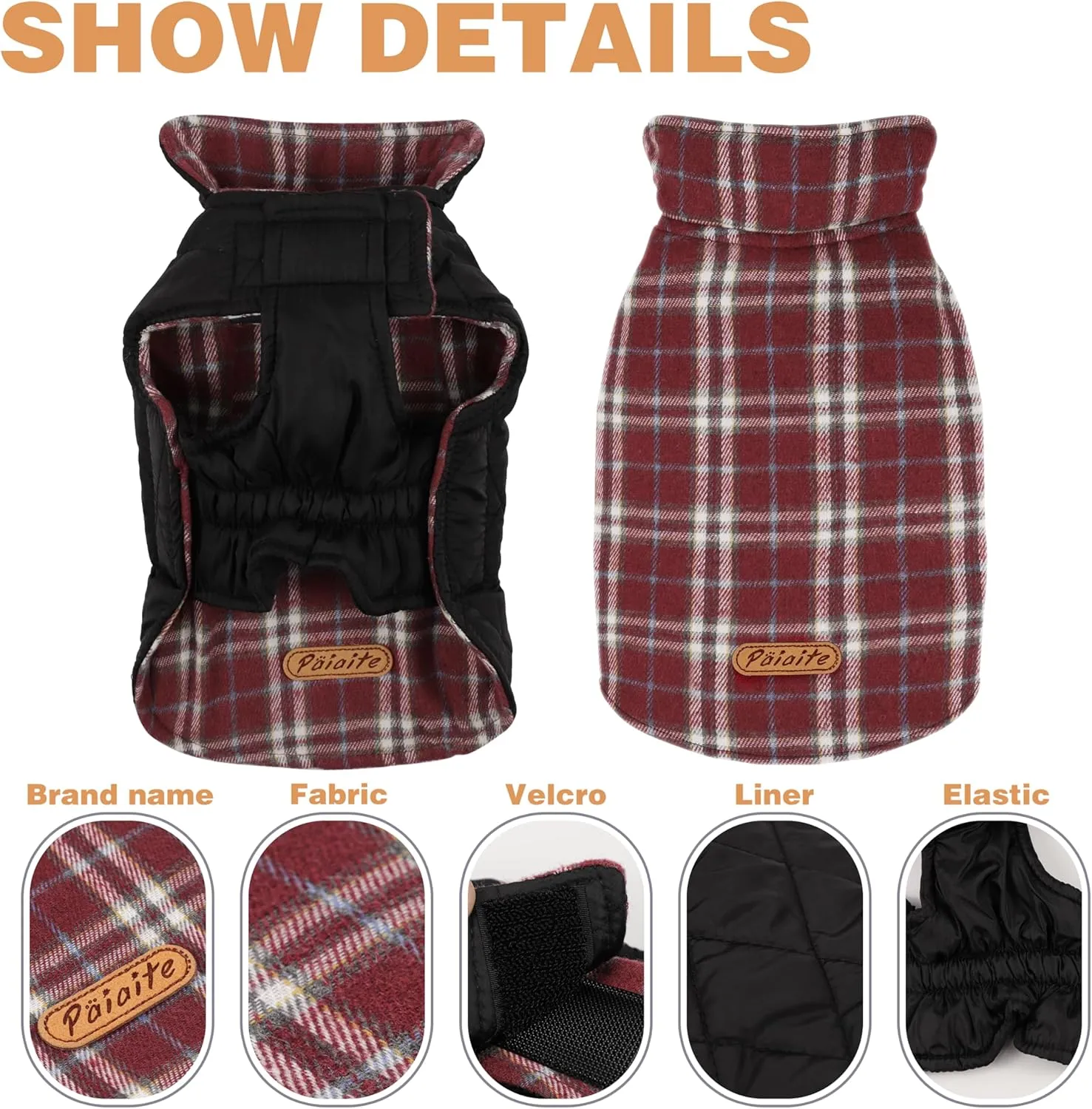 Reversible Warm Dog Coat with Hook and Loop Tape Straps: British-Style Plaid Jacket for Winter, Cozy Cold-Weather Vest for Small, Medium & Large Dogs C Ideal for Snow and Outdoor Adventures Red XS