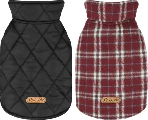 Reversible Warm Dog Coat with Hook and Loop Tape Straps: British-Style Plaid Jacket for Winter, Cozy Cold-Weather Vest for Small, Medium & Large Dogs C Ideal for Snow and Outdoor Adventures Red XS