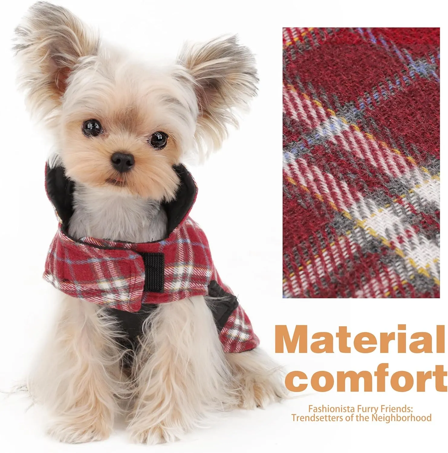 Reversible Warm Dog Coat with Hook and Loop Tape Straps: British-Style Plaid Jacket for Winter, Cozy Cold-Weather Vest for Small, Medium & Large Dogs C Ideal for Snow and Outdoor Adventures Red XS