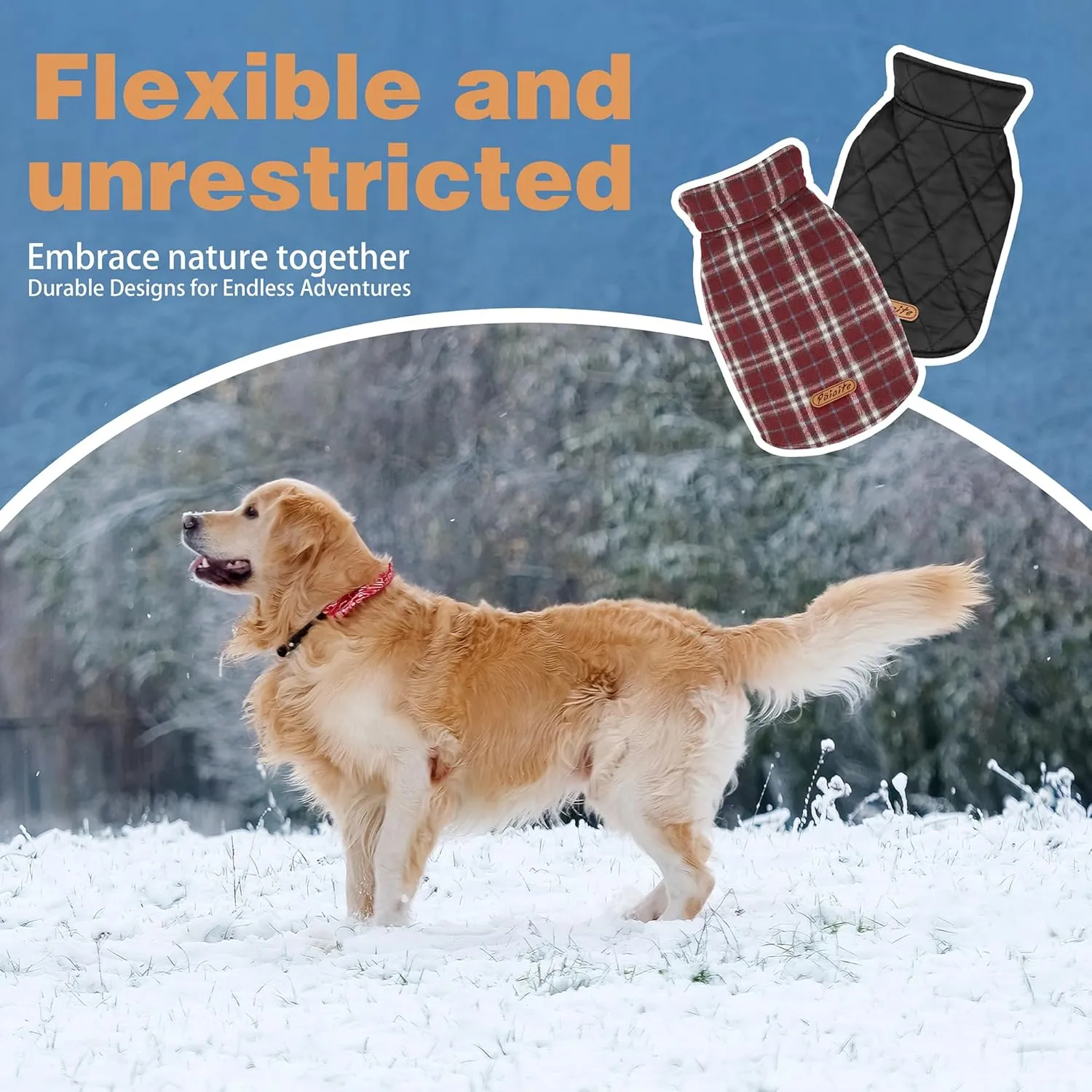 Reversible Warm Dog Coat with Hook and Loop Tape Straps: British-Style Plaid Jacket for Winter, Cozy Cold-Weather Vest for Small, Medium & Large Dogs C Ideal for Snow and Outdoor Adventures Red XS