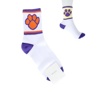 Single Paw Print Cotton Knit Women's Crew Socks