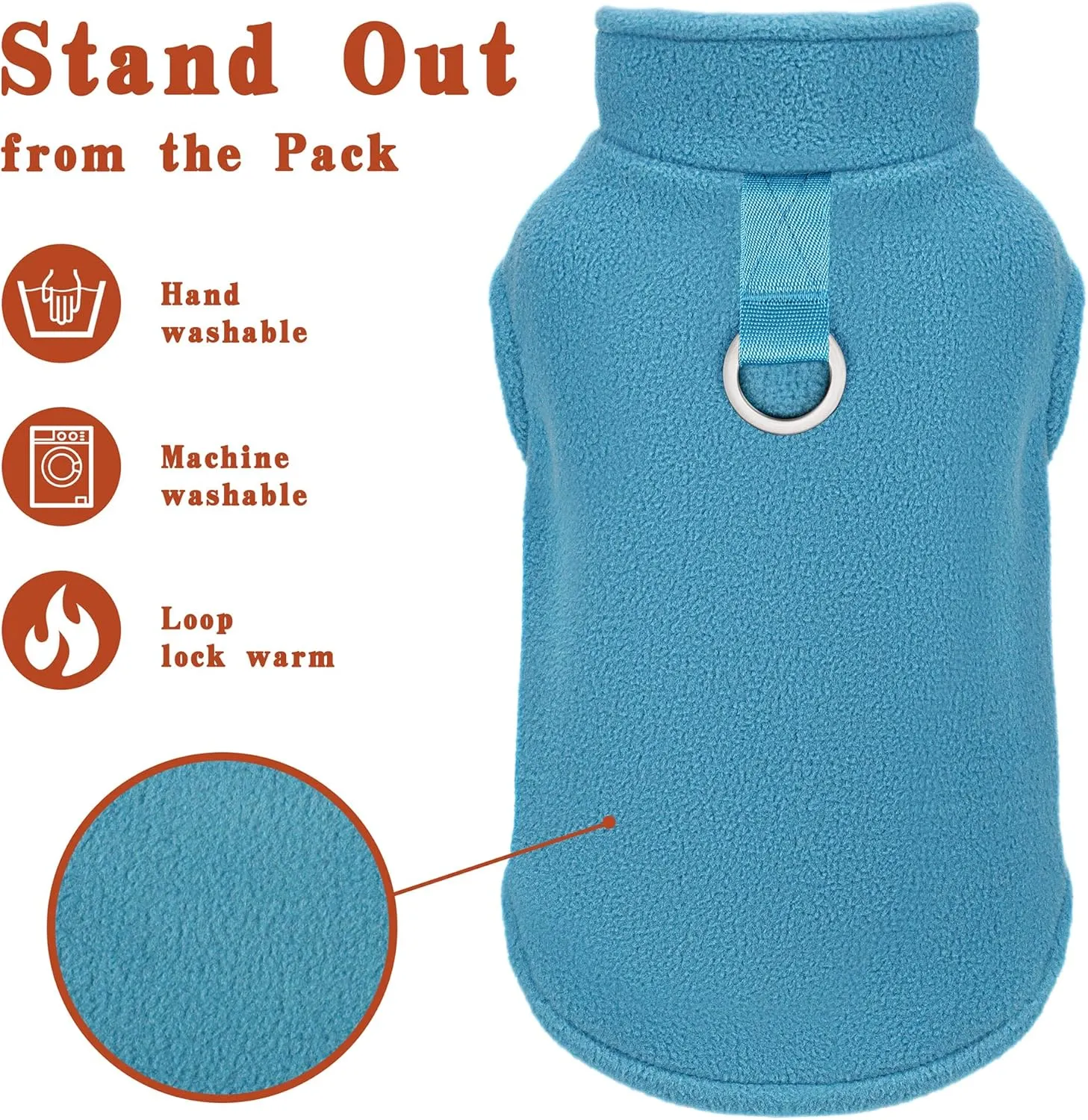Sleeveless Pullover Fleece Vest for Small Dogs: Cozy Polyester Dog Jacket, Tank Top Sweater with Leash Ring and Armholes C Soft, Warm, and Easy-to-Wear Design for Everyday Comfort Turquoise M