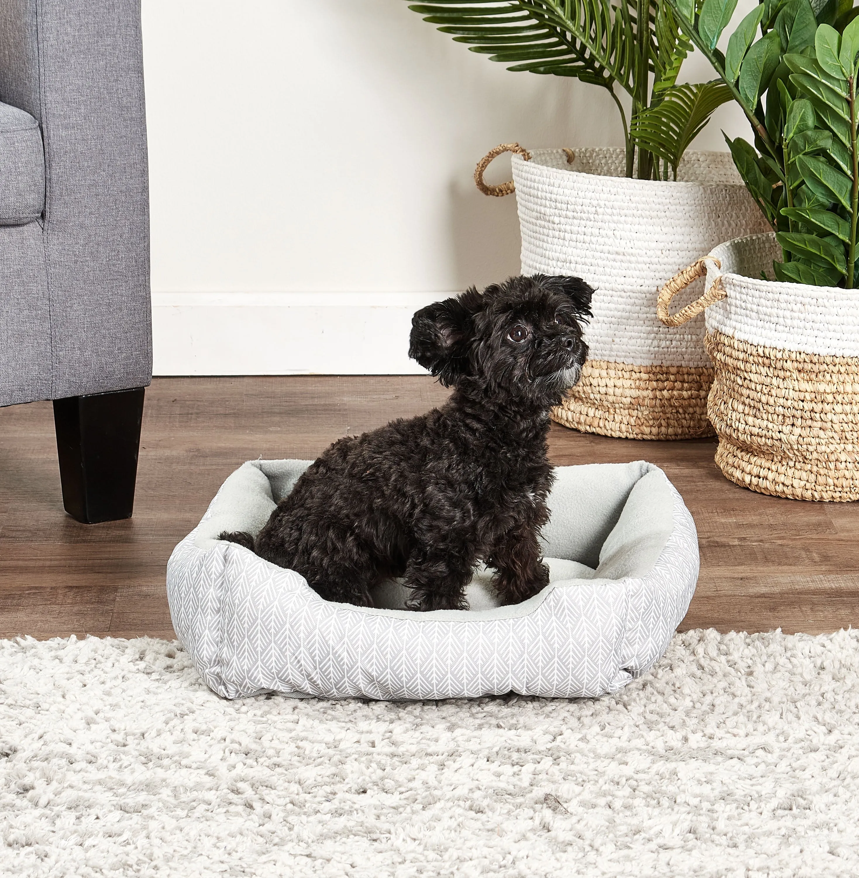 Small Cuddler Dog Cat Puppy Kitten Pet Bed, Gray, 19”x15”, Typically up to 25 Lb