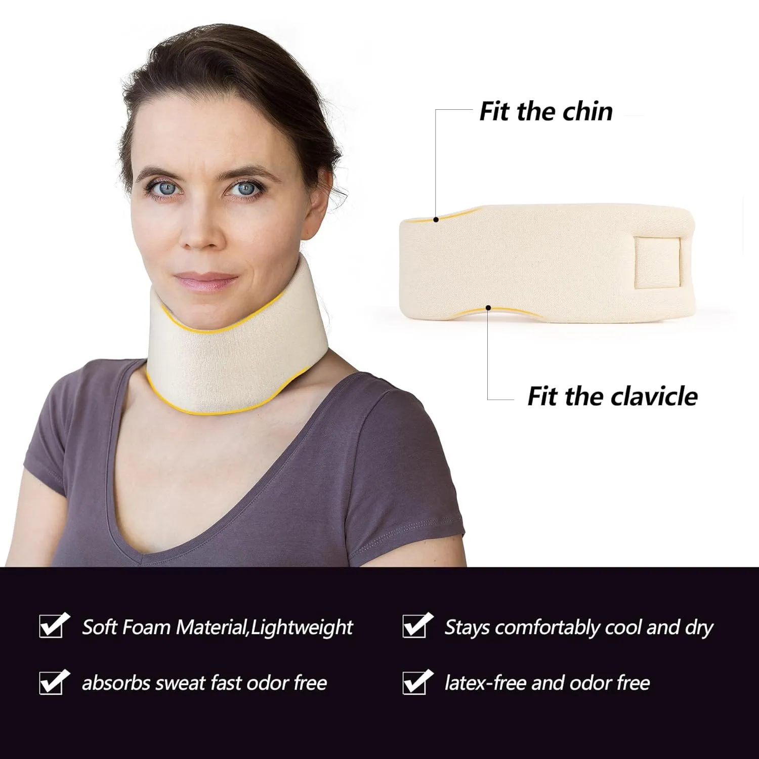 Soft Foam Neck Brace Universal Cervical Collar, Adjustable Neck Support Brace for Sleeping - Relieves Neck Pain and Spine Pressure, Neck Collar After Whiplash or Injury (2.5" Depth Collar, L)