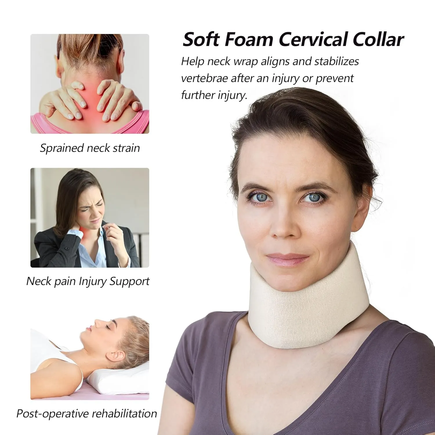 Soft Foam Neck Brace Universal Cervical Collar, Adjustable Neck Support Brace for Sleeping - Relieves Neck Pain and Spine Pressure, Neck Collar After Whiplash or Injury (2.5" Depth Collar, L)
