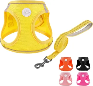 Soft Mesh Dog Harness and Leash Set, No Pull Puppy Harness and Leash Set, Reflective Step in Harness for Small Medium Dogs, Easy Walk Escape Proof Vest Harnesses (Yellow, XS)