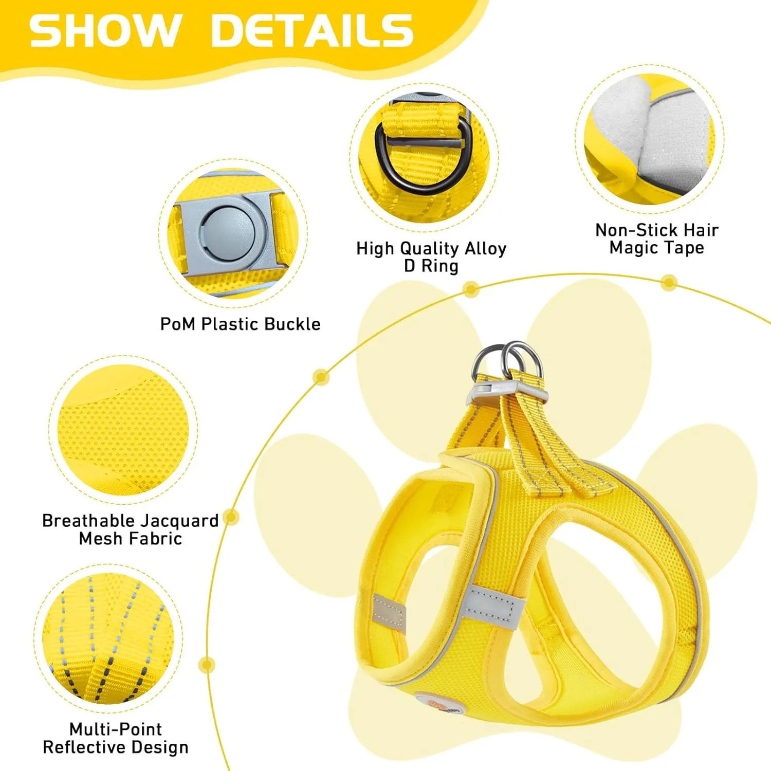 Soft Mesh Dog Harness and Leash Set, No Pull Puppy Harness and Leash Set, Reflective Step in Harness for Small Medium Dogs, Easy Walk Escape Proof Vest Harnesses (Yellow, XS)