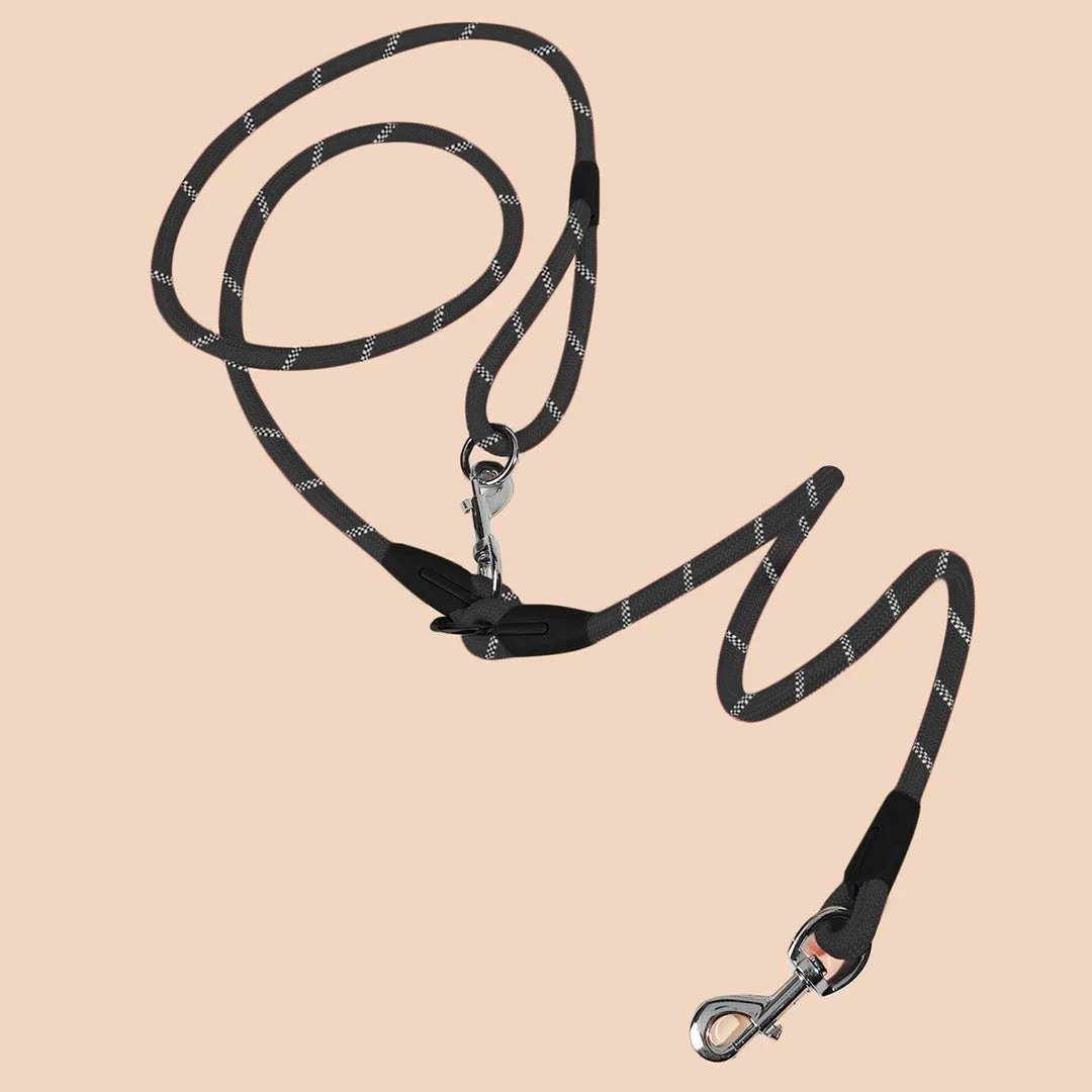 SOGA 220cm Multifunction Hands Free Rope Pet Cat Dog Puppy Double Ended Leash for Walking Training Tracking Obedience Black
