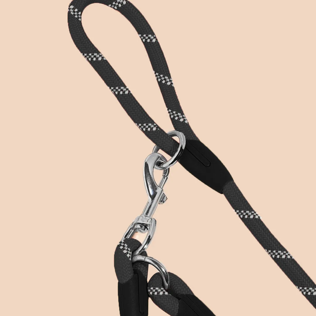 SOGA 220cm Multifunction Hands Free Rope Pet Cat Dog Puppy Double Ended Leash for Walking Training Tracking Obedience Black