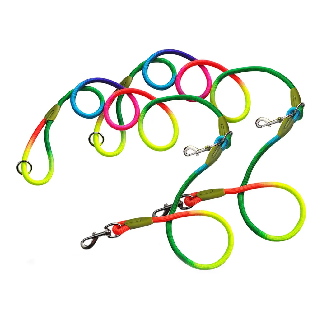 SOGA 2X 220cm Multifunction Hands Free Rope Pet Cat Dog Puppy Double Ended Leash for Walking Training Tracking Obedience Rainbow
