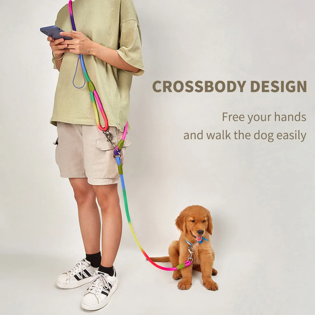 SOGA 2X 220cm Multifunction Hands Free Rope Pet Cat Dog Puppy Double Ended Leash for Walking Training Tracking Obedience Rainbow