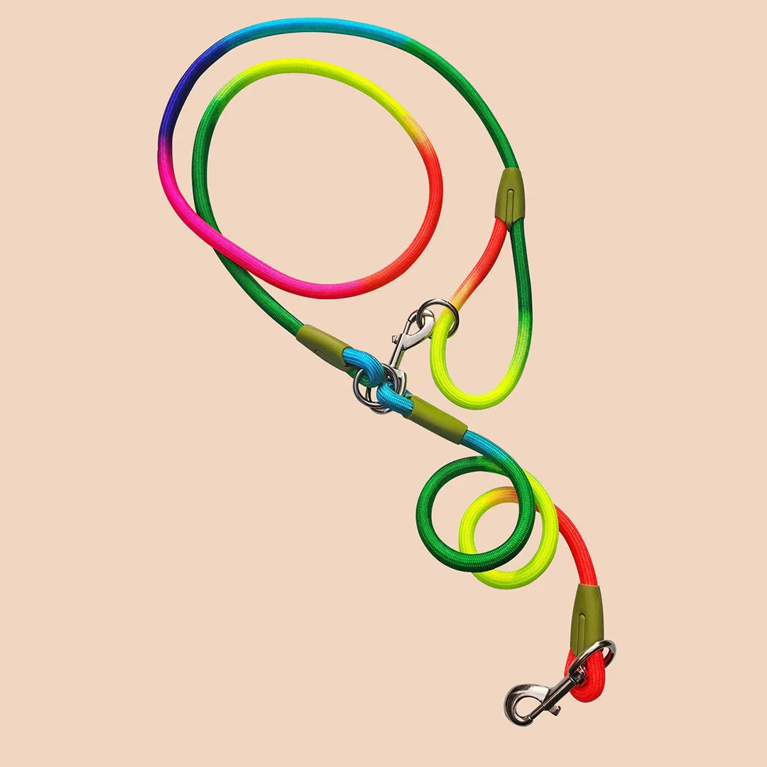 SOGA 2X 220cm Multifunction Hands Free Rope Pet Cat Dog Puppy Double Ended Leash for Walking Training Tracking Obedience Rainbow