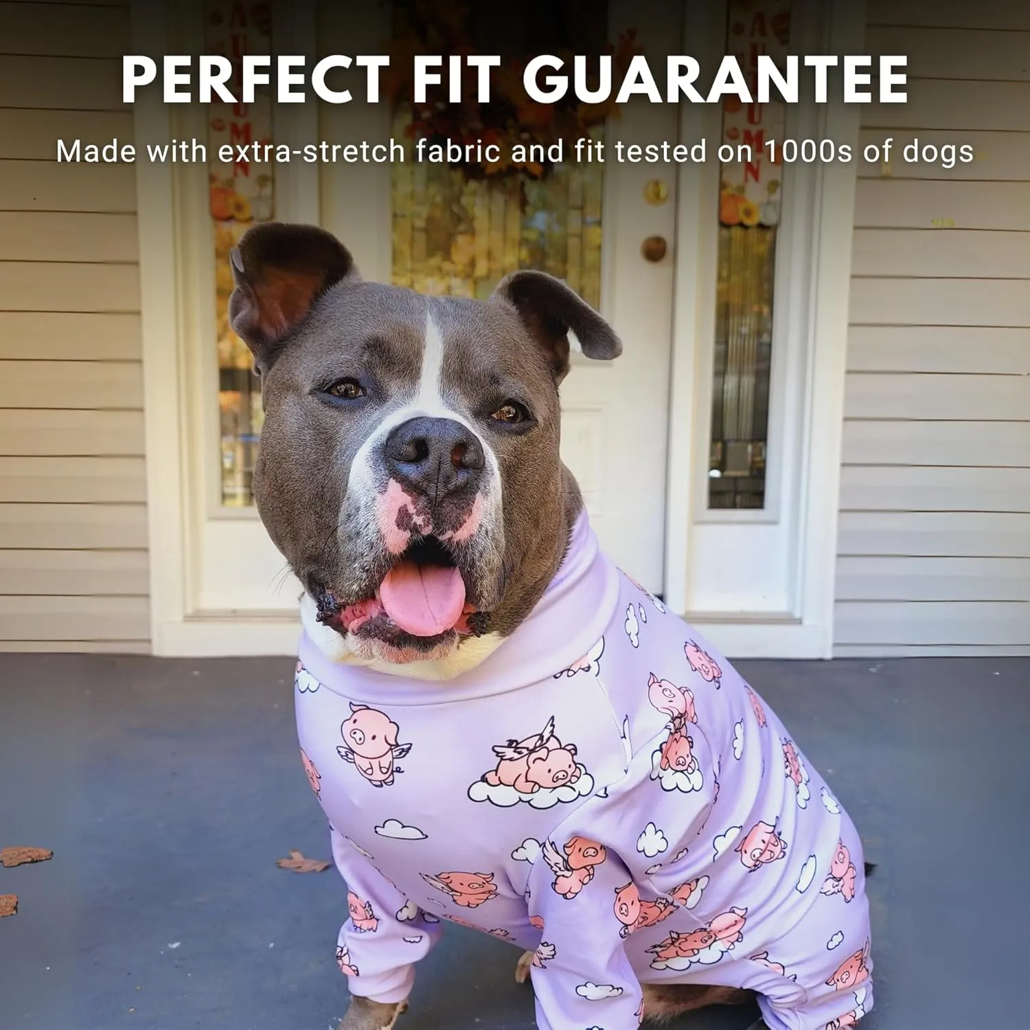 Spark Paws Dog Pajama, Ultra-Soft and 4-Way Stretch, Recovery-Suit PJ Onesie for Small, Medium and Large Breeds - When Pigs Fly - Purple - L