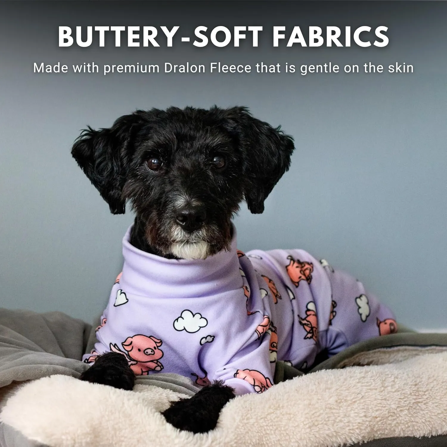 Spark Paws Dog Pajama, Ultra-Soft and 4-Way Stretch, Recovery-Suit PJ Onesie for Small, Medium and Large Breeds - When Pigs Fly - Purple - L