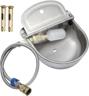 Stainless Steel Automatic Waterer Bowl Farm Livestock Pet Auto-Watering for Dog Cattle Horse Float Valve Sheep Goat with Float Water Valve Pipe and 3/4''Adaptor
