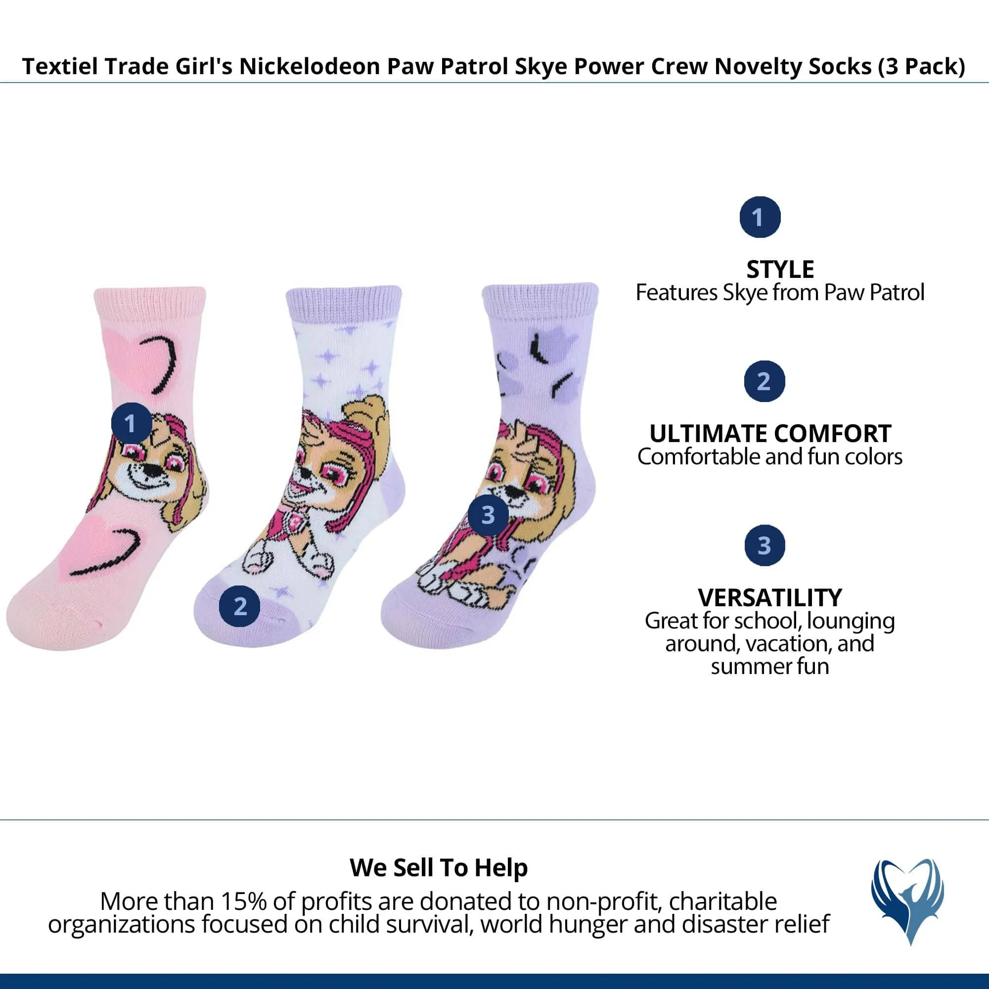 Textiel Trade Girl's Nickelodeon Paw Patrol Skye Power Crew Novelty Socks (3 Pack)