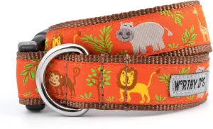 The Worthy Dog Zoofari Lion Elephant Monkey Jungle Pattern Designer Adjustable and Comfortable Nylon Webbing, Side Release Buckle Collar for Dogs - Fits XL Size Dogs, Coral