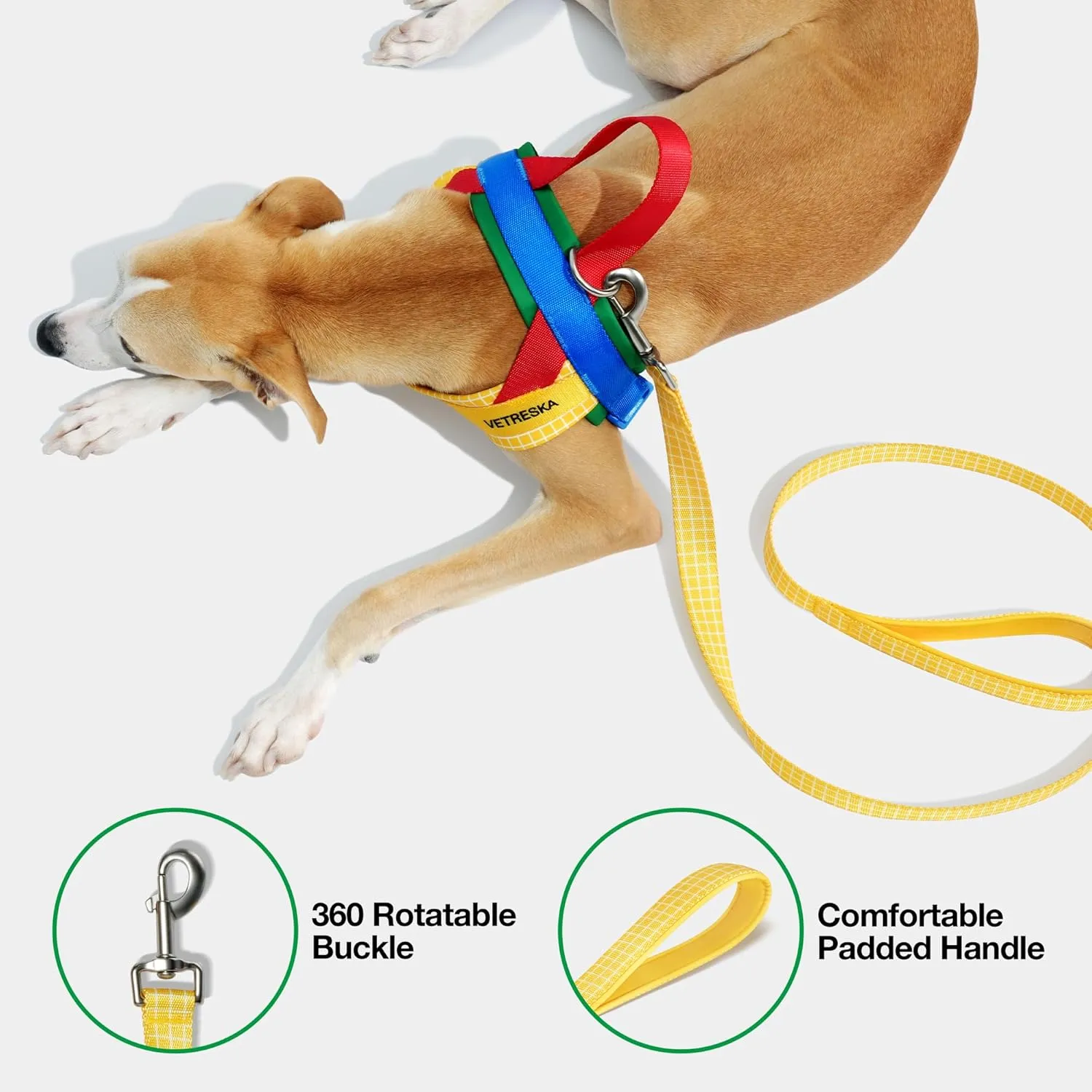 VETRESKA MoMA Dog Harness and Leash Set, Easy Walk Dog Harness for Small Medium Dogs, No Pull Puppy Harness for Walking and Training, Adjustable, Take Control & Anti-Twist Pet Lead Combo(Yellow, XS)